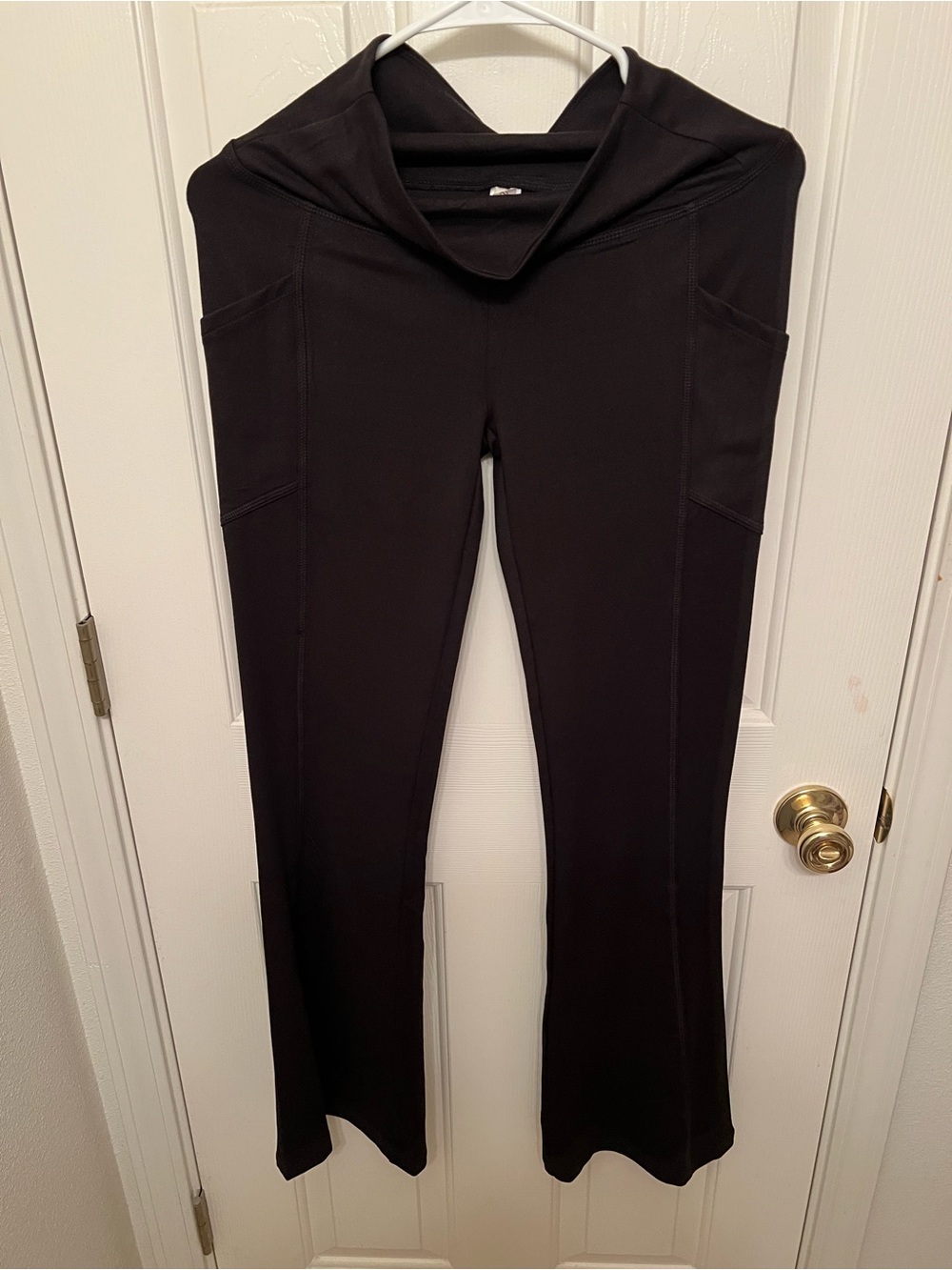 Zenana Outfitters Black Boot Cut Flare Pants with Side Pockets.